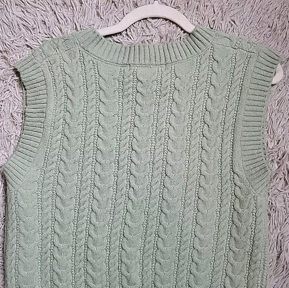 Honey & Sparkle Cropped Sweater Vest Cable Knit Light Green Size Medium M - Picture 6 of 7